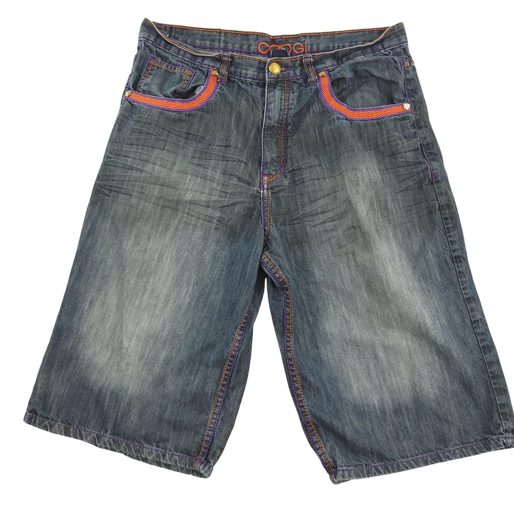 Coogi Country Club Shorts Mens 38 Blue Denim Bermuda Embroidered Relaxed Fit